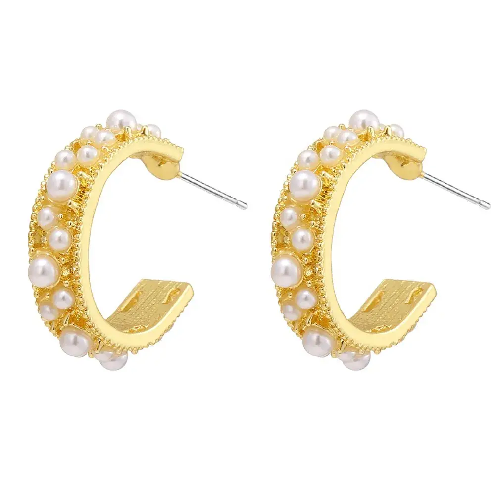 Gold Pearl Geometric Earrings for Women - Image 8