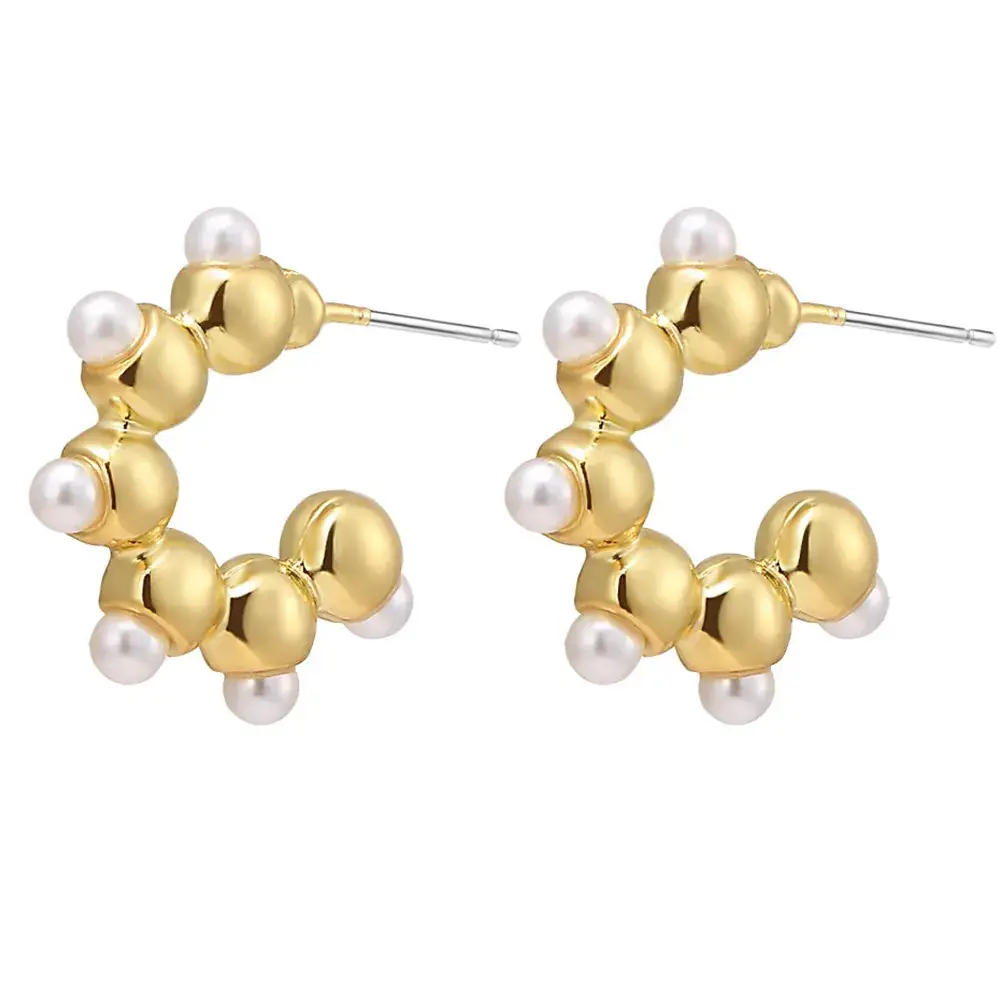 Gold Pearl Geometric Earrings for Women - Image 9