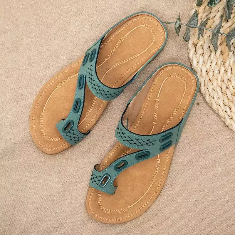 Women's Teal Metal Toe Flat Sandals Summer
