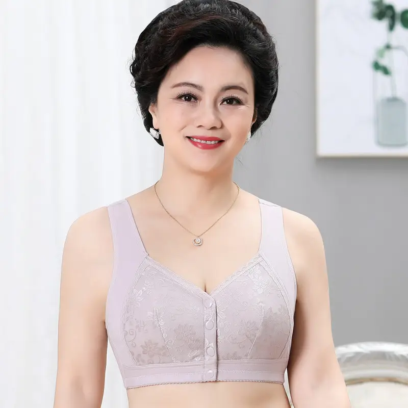 Manufacturer Wholesale Middle-Aged Sports Sleep Vest-Style Bra Large Size No Rims Middle-Aged and Elderly Underwear Front Button Bra
