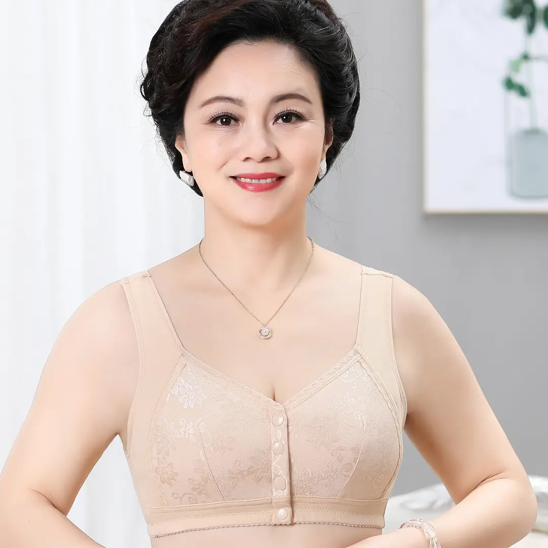 Manufacturer Wholesale Middle-Aged Sports Sleep Vest-Style Bra Large Size No Rims Middle-Aged and Elderly Underwear Front Button Bra