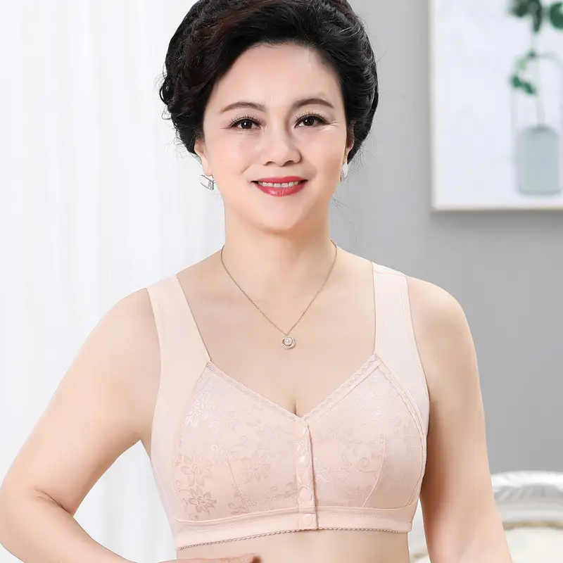 Manufacturer Wholesale Middle-Aged Sports Sleep Vest-Style Bra Large Size No Rims Middle-Aged and Elderly Underwear Front Button Bra