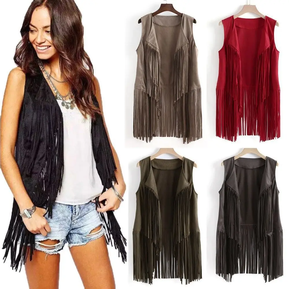 Tassel Vest for Women Loose Solid Color Fashionable Cardigan — feature 2