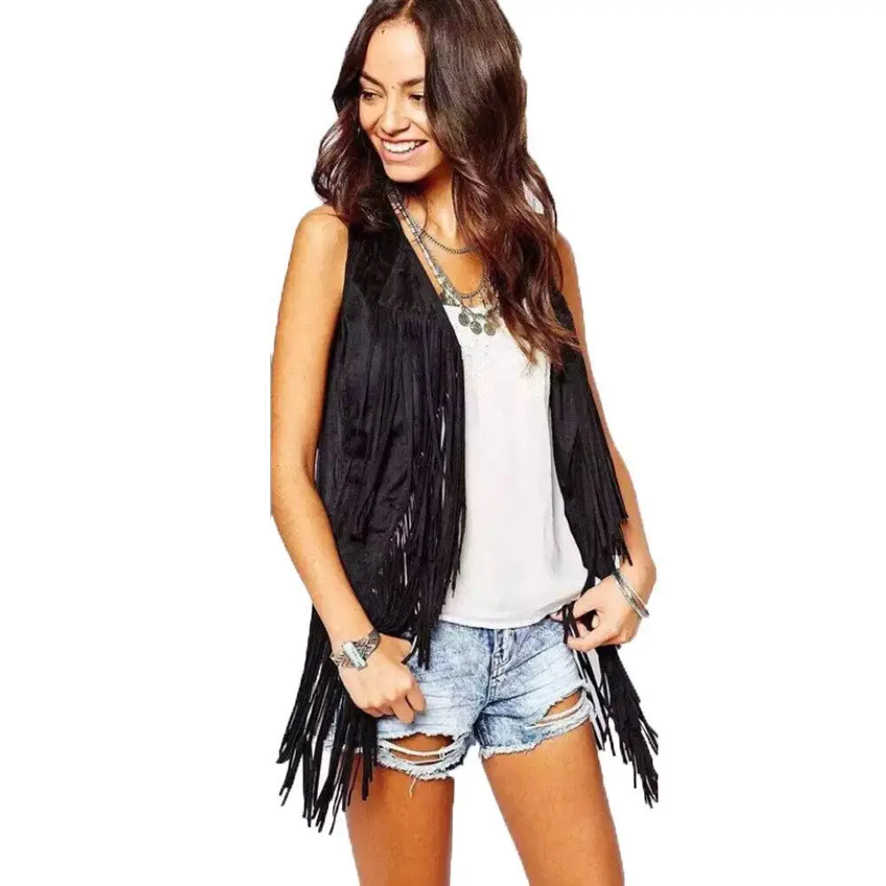 Tassel Vest for Women Loose Solid Color Fashionable Cardigan — feature 6