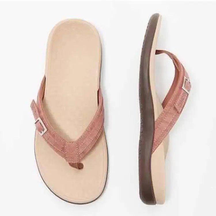 Women's Pink Leather Flat Sandals 2020 Summer