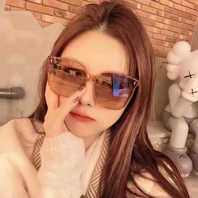 Women Sunglasses Anti-UV Big Face High End Grey