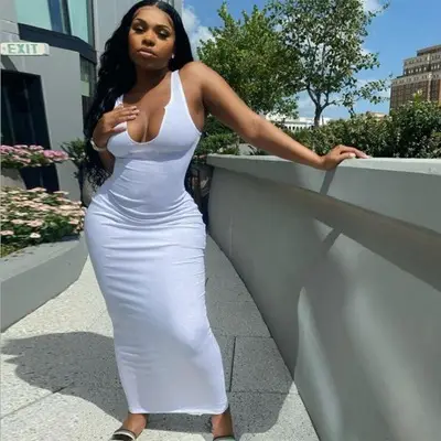 Pink Sleeveless U-Neck Slim Fit Dress for Women