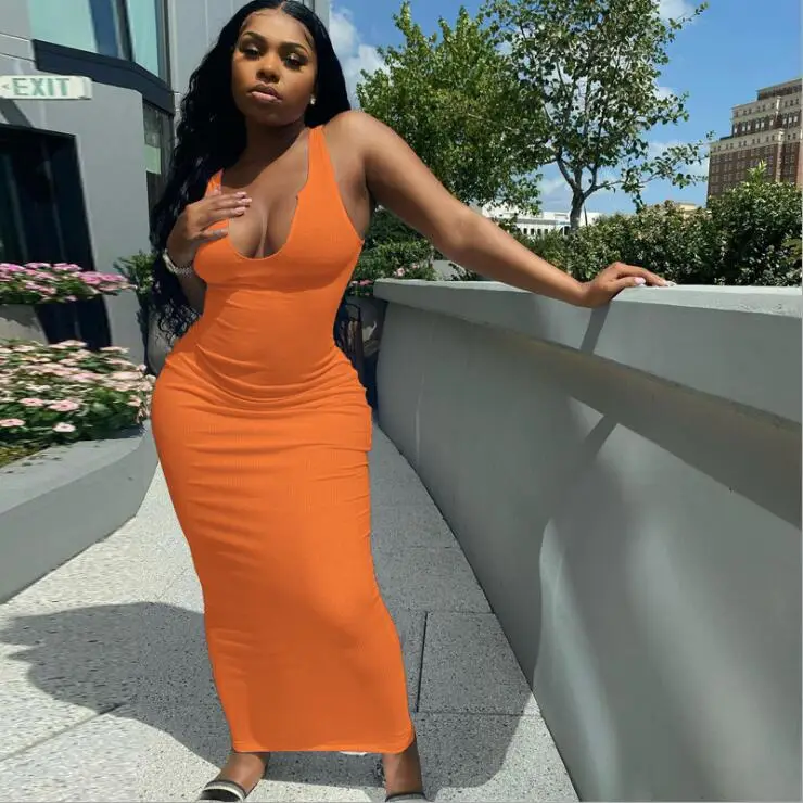 Pink Sleeveless U-Neck Slim Fit Dress for Women