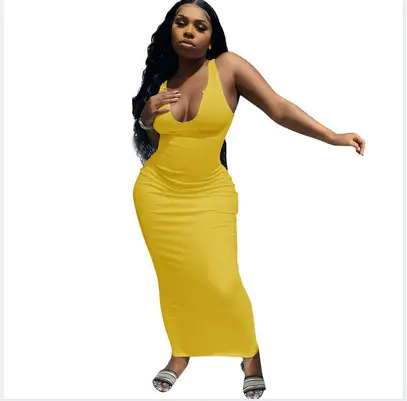 Pink Sleeveless U-Neck Slim Fit Dress for Women