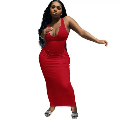 Pink Sleeveless U-Neck Slim Fit Dress for Women