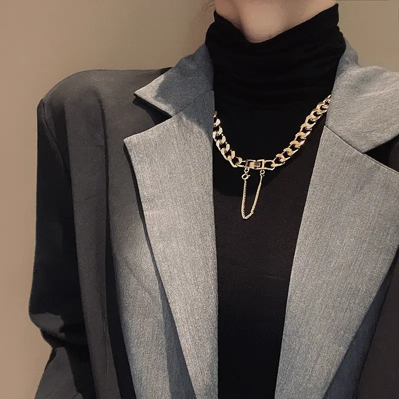 Silver Buckle Chain Necklace for Women