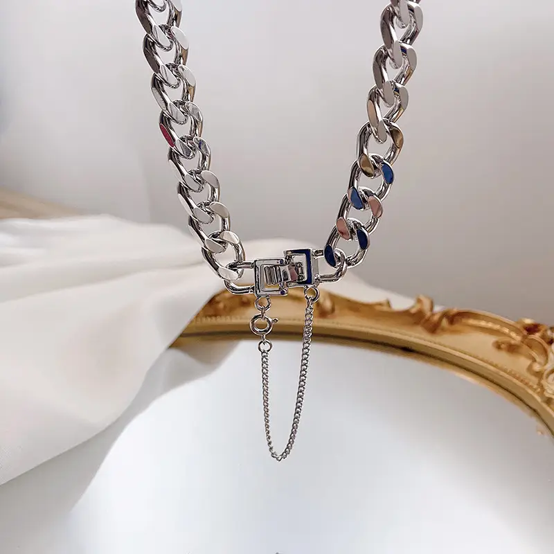 Silver Buckle Chain Necklace for Women