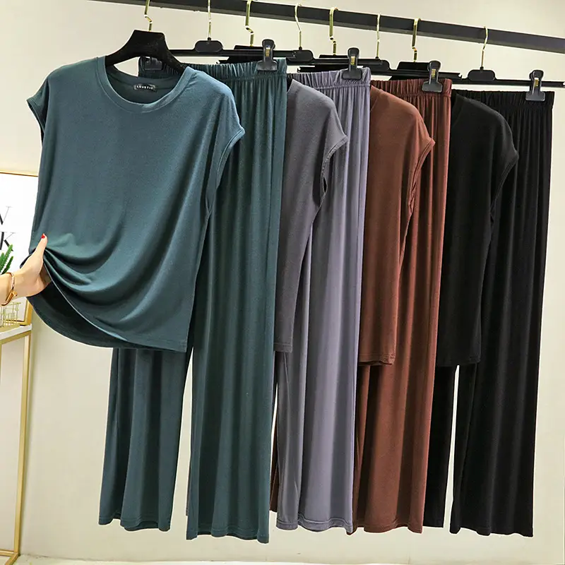 2021 Summer Women's Modal T-Shirt & Pants Set Loose Plus Size - Image 11