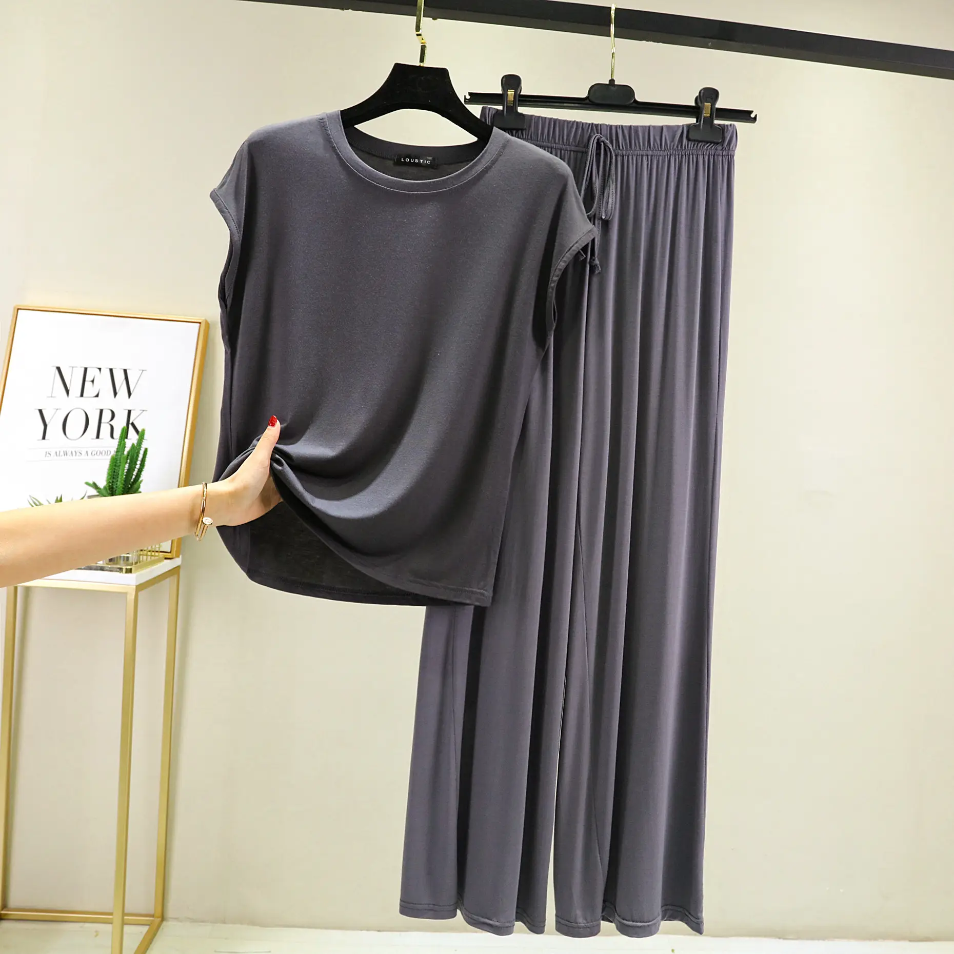 2021 Summer Women's Modal T-Shirt & Pants Set Loose Plus Size - Image 8