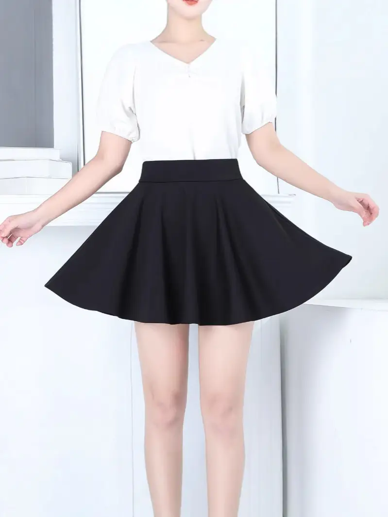 Black Pleated Women's Skirt Elastic High Waist - Image 5