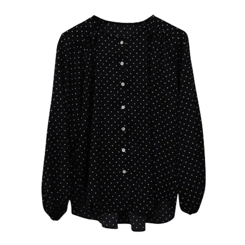 Women's Black Dot Chiffon Long Sleeve Shirt - Image 7