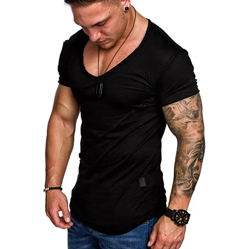 Men White V-Neck Short Sleeve T-Shirt Large - Image 4