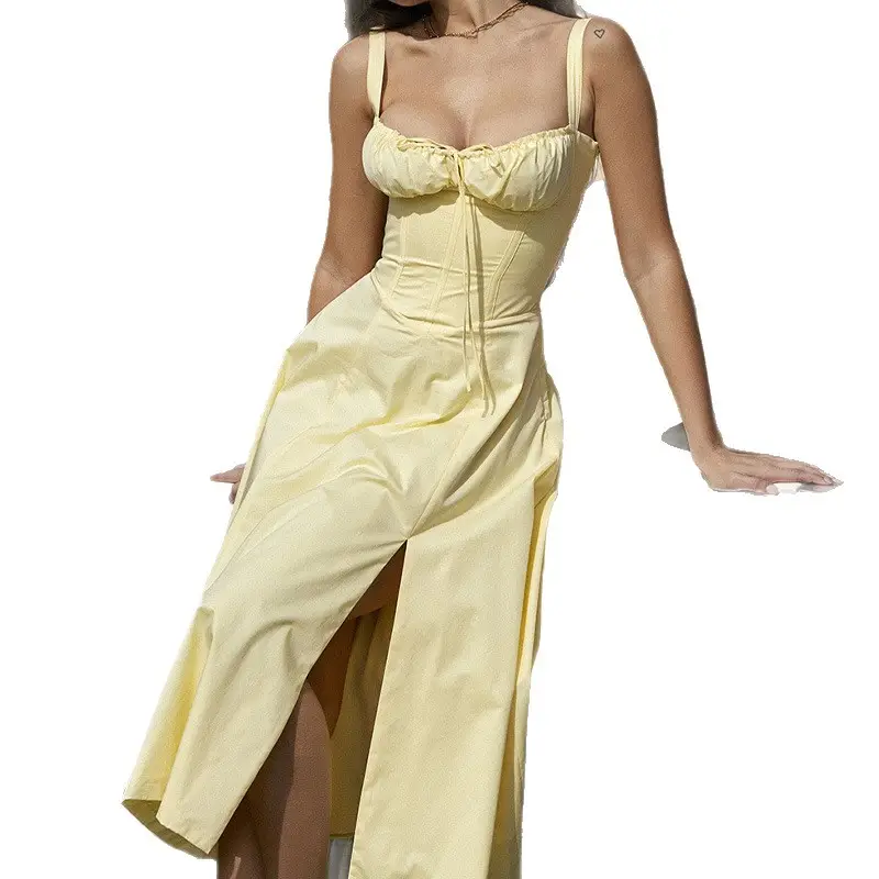 Blue Slit Long Dress for Women Spring Wear