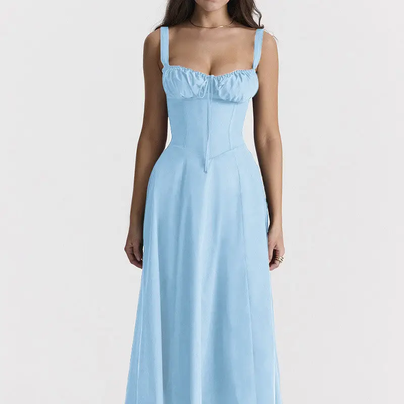 Blue Slit Long Dress for Women Spring Wear