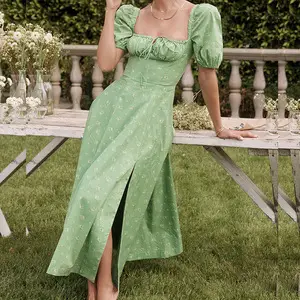 Blue Slit Long Dress for Women Spring Wear
