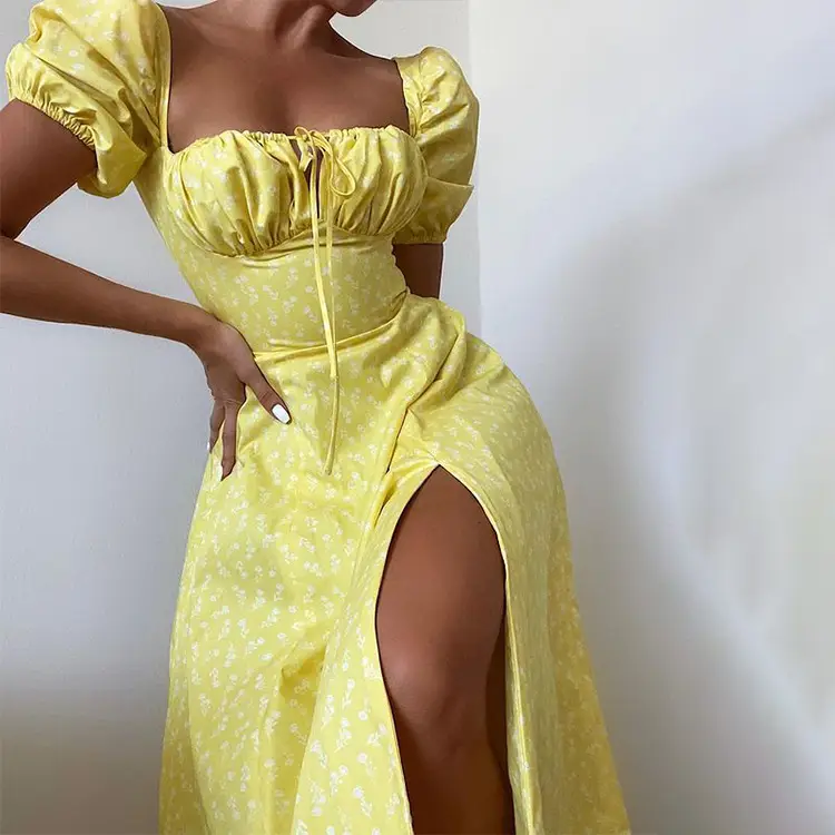 Blue Slit Long Dress for Women Spring Wear