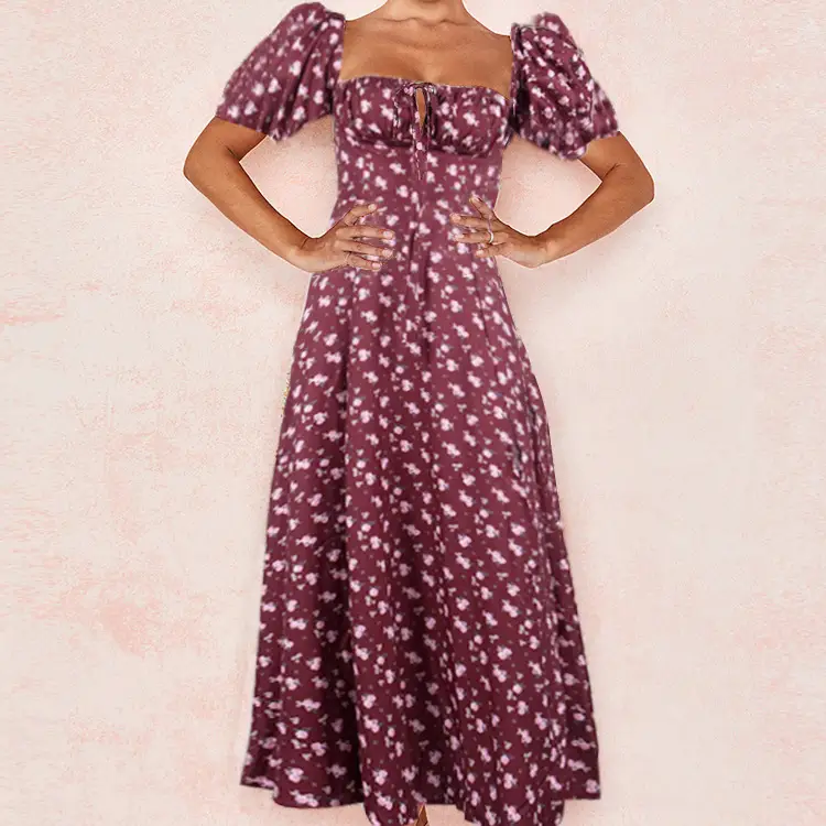Blue Slit Long Dress for Women Spring Wear