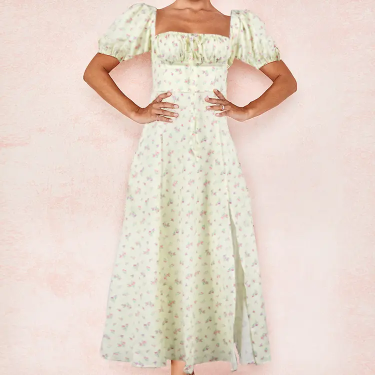 Blue Slit Long Dress for Women Spring Wear