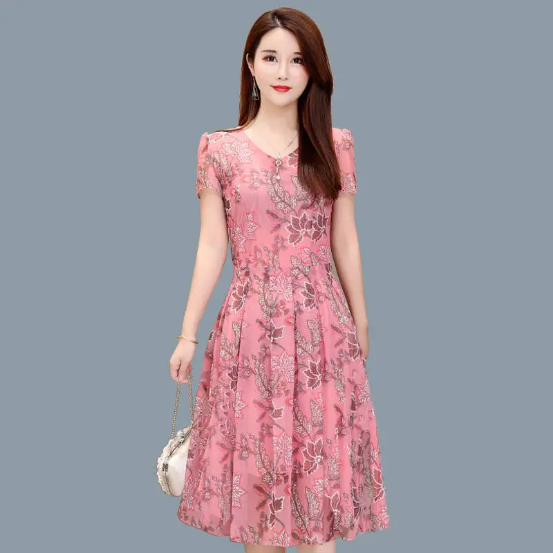 Korean Style Floral V Neck Dress Large Summer Wear - Image 4
