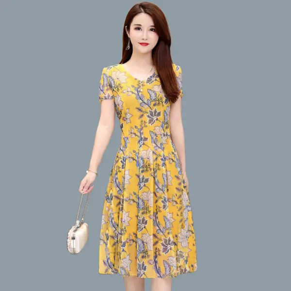 Korean Style Floral V Neck Dress Large Summer Wear — feature 1
