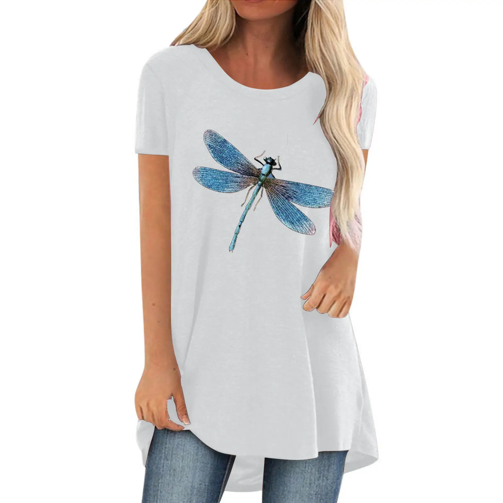 Women Blue Dragonfly Print Plus Size T-Shirt - Image 4