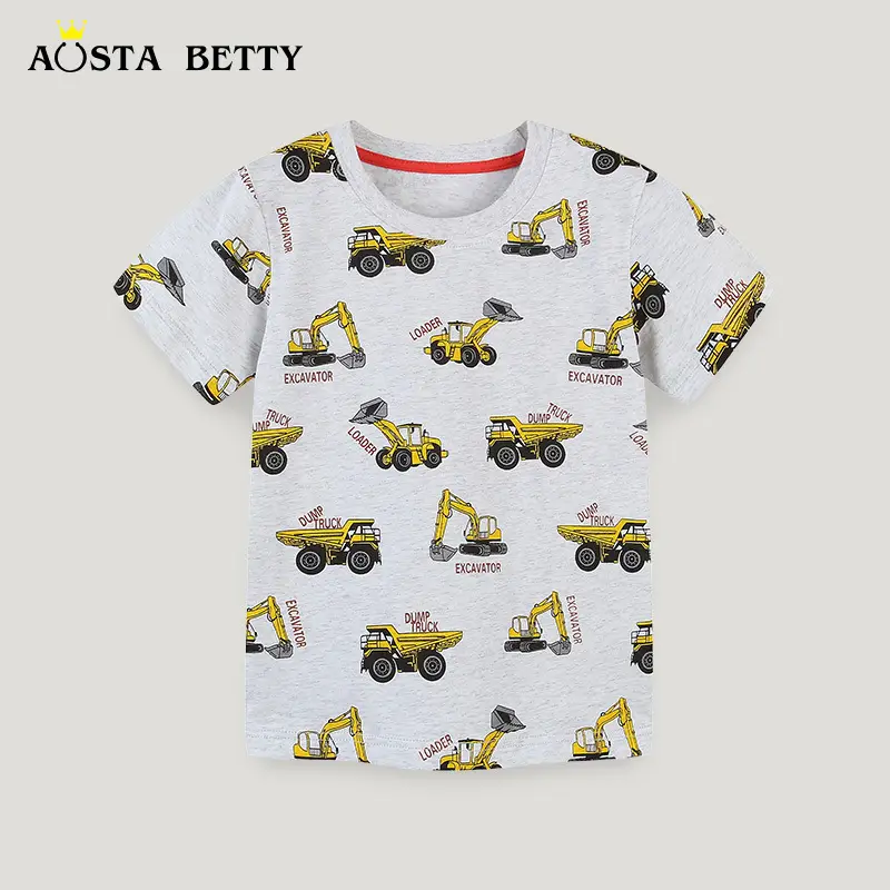 Kids Construction T-Shirt White Cotton Round Neck - Image 2