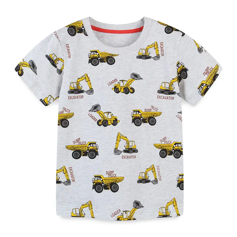 Kids Construction T-Shirt White Cotton Round Neck - Image 3