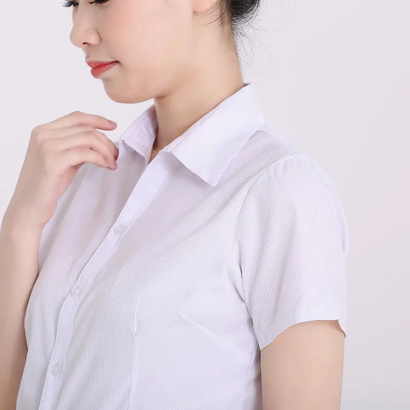 Professional Short Sleeve Vertical Striped White Shirt Large Size - Image 5