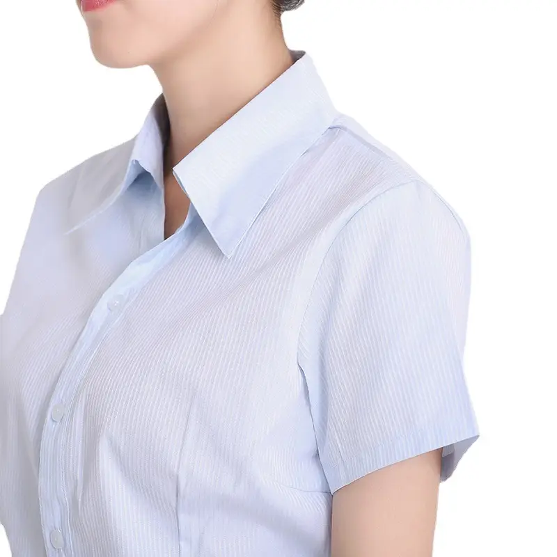 Professional Short Sleeve Vertical Striped White Shirt Large Size - Image 8