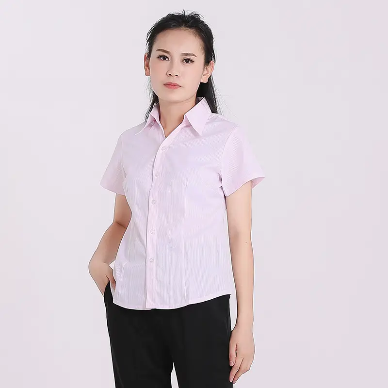 Professional Short Sleeve Vertical Striped White Shirt Large Size - Image 2
