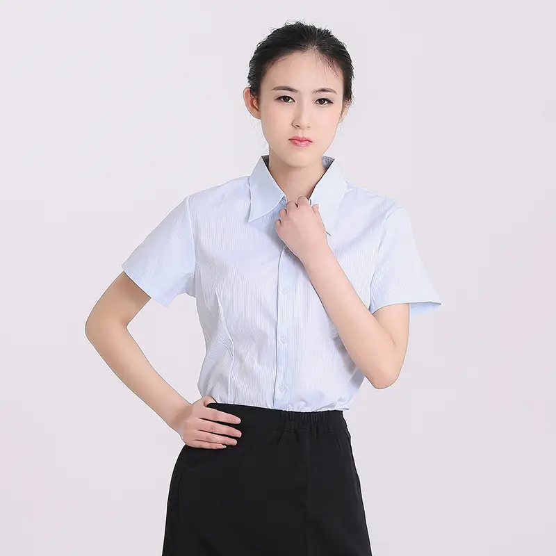 Professional Short Sleeve Vertical Striped White Shirt Large Size - Image 3