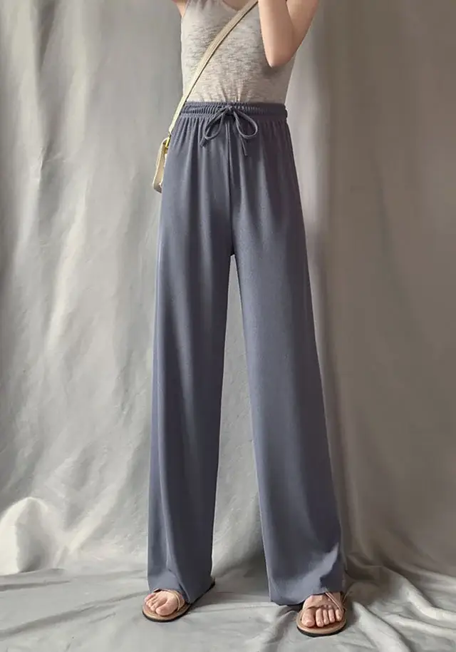 Women's Black Wide Leg Pants with High Waist Draping - Image 2
