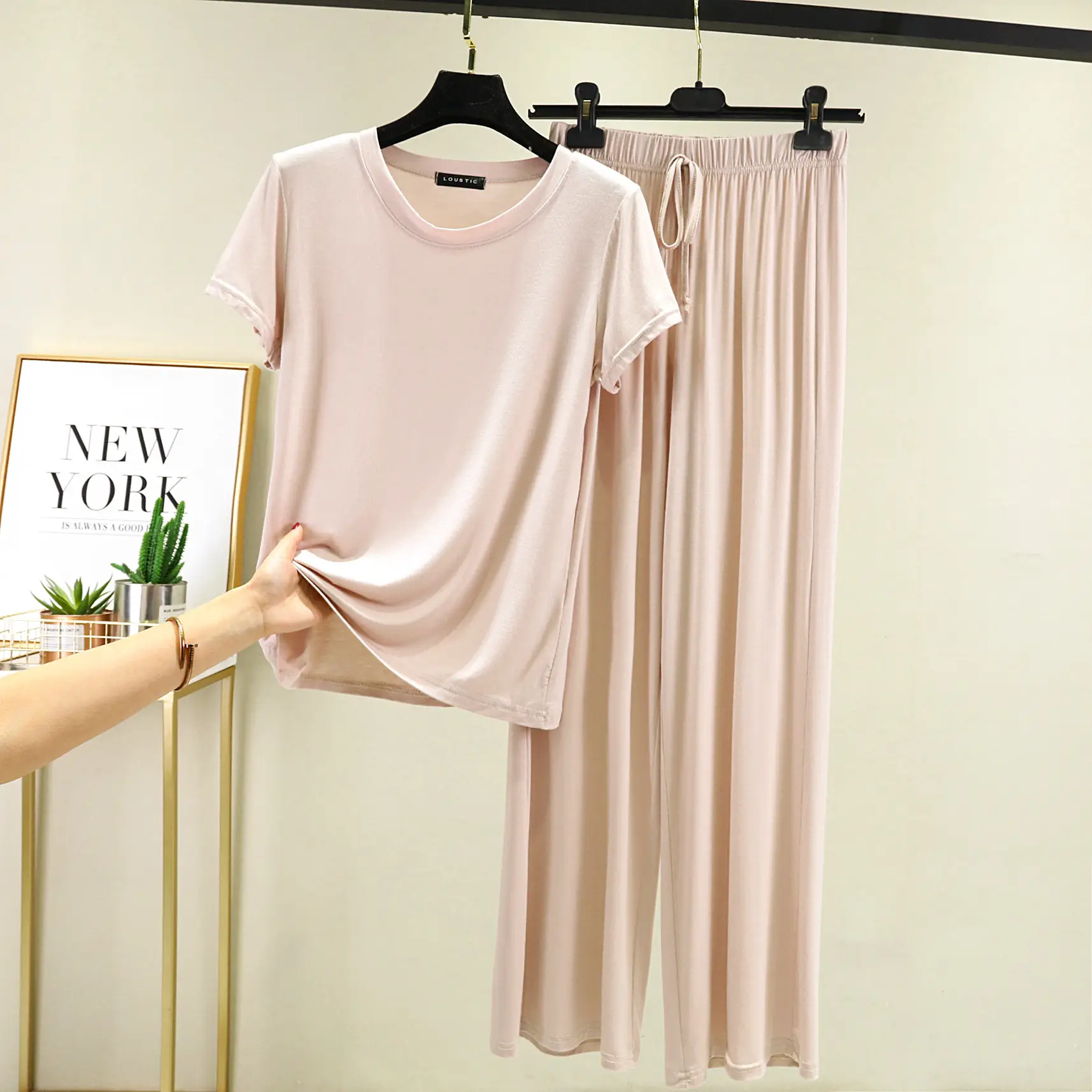 Modal T-shirt & Pants Set Pink Plus Size Summer Wear - Image 6