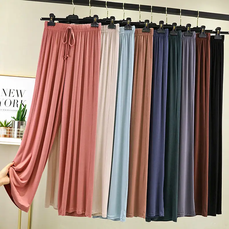 Women's Black Modal Wide Leg Pants Straight High Waist