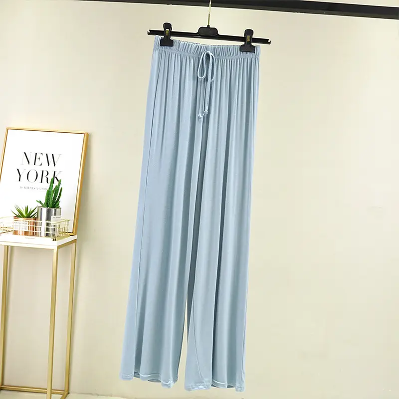 Women's Black Modal Wide Leg Pants Straight High Waist