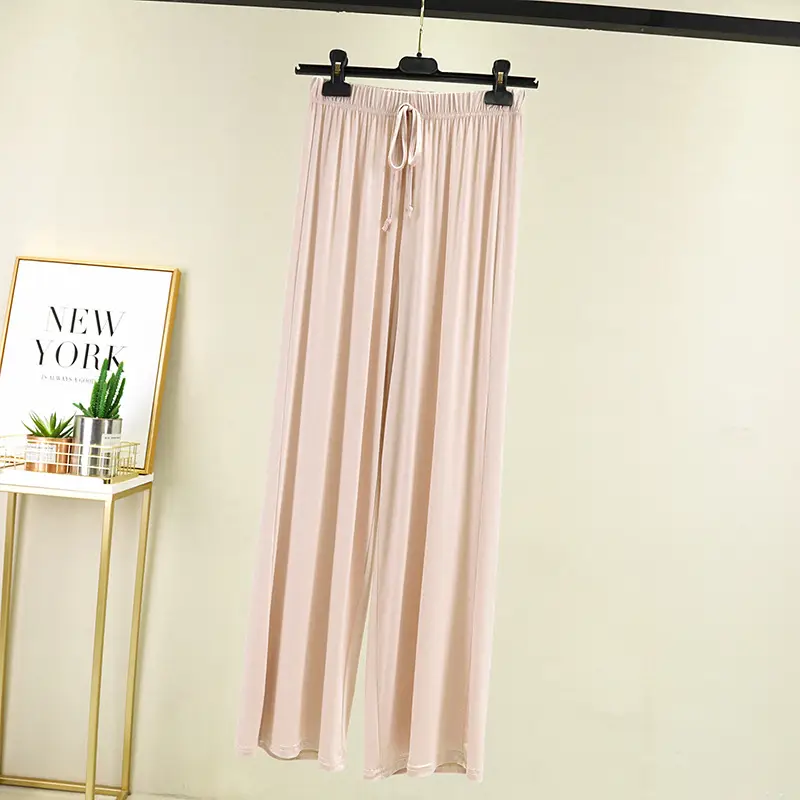 Women's Black Modal Wide Leg Pants Straight High Waist
