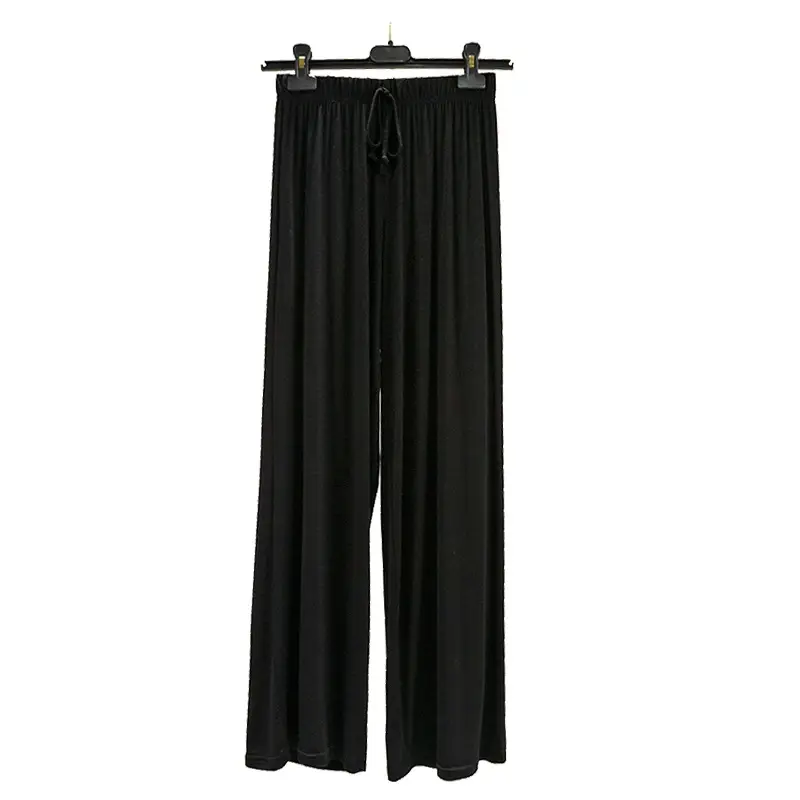 Women's Black Modal Wide Leg Pants Straight High Waist