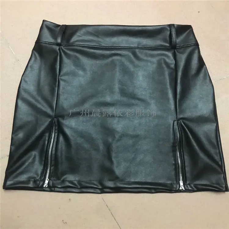 Black Zipper High Waist Hip Skirt PU Leather - Image 8
