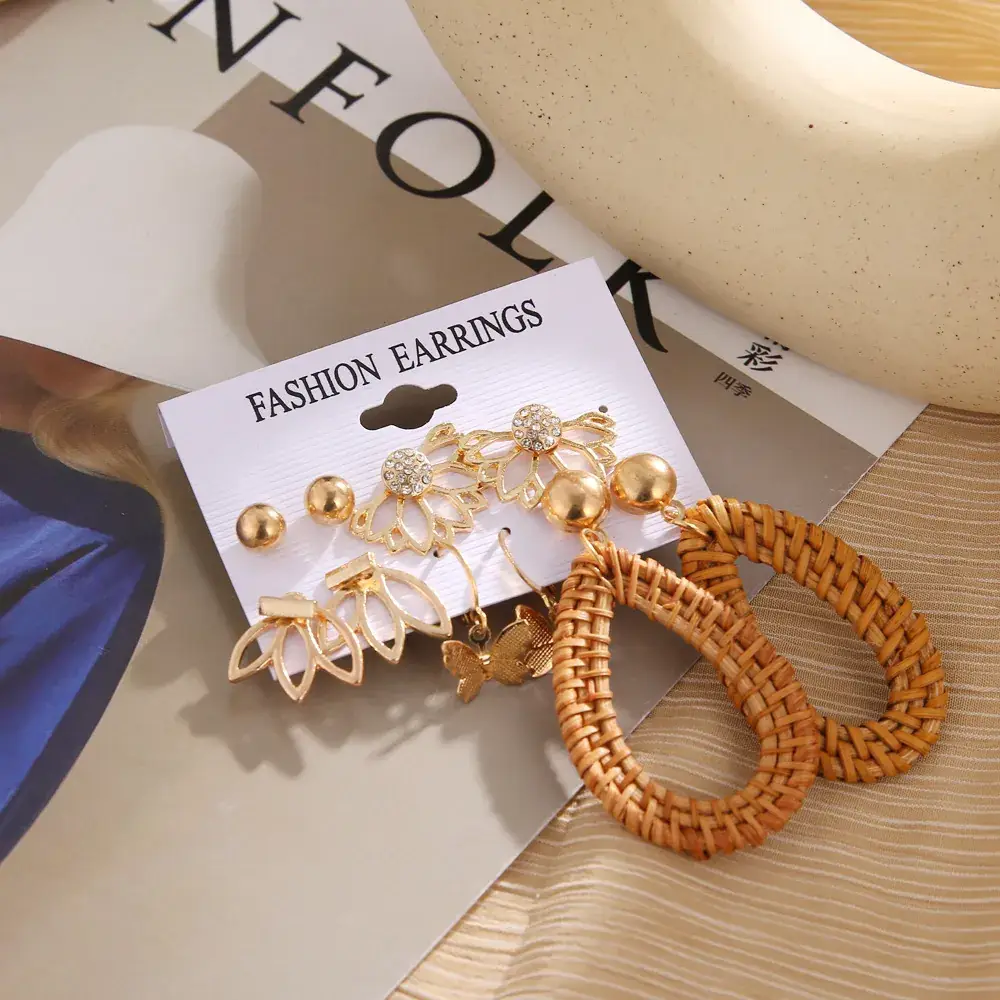 Pearl Tassel Earrings Set Gold Plated 6 Pcs - Image 15