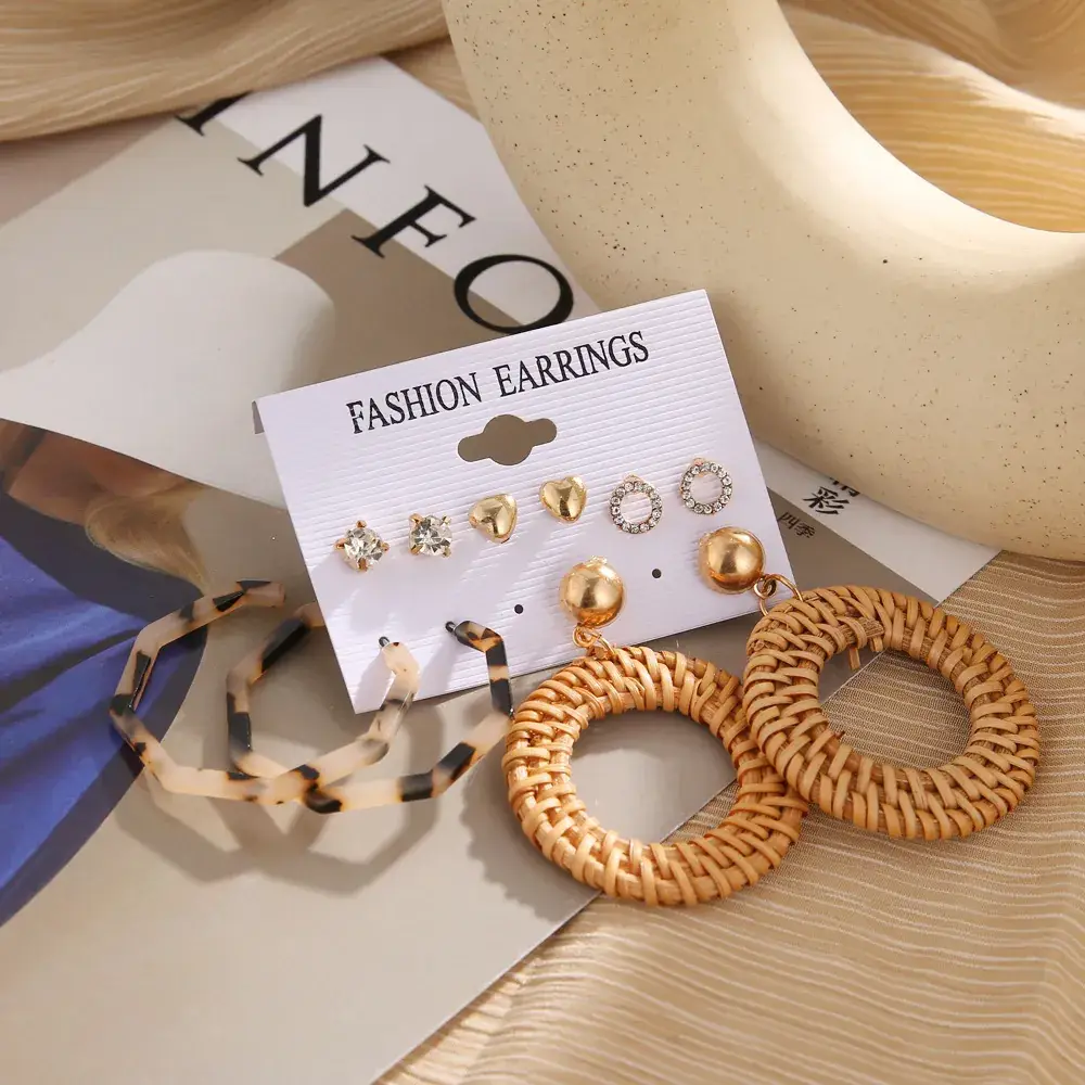 Pearl Tassel Earrings Set Gold Plated 6 Pcs - Image 17