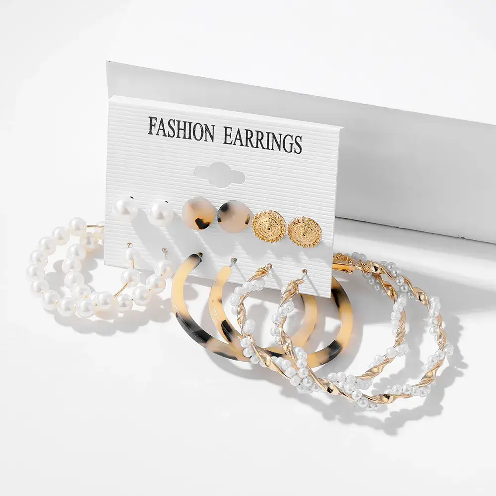 Pearl Tassel Earrings Set Gold Plated 6 Pcs - Image 10