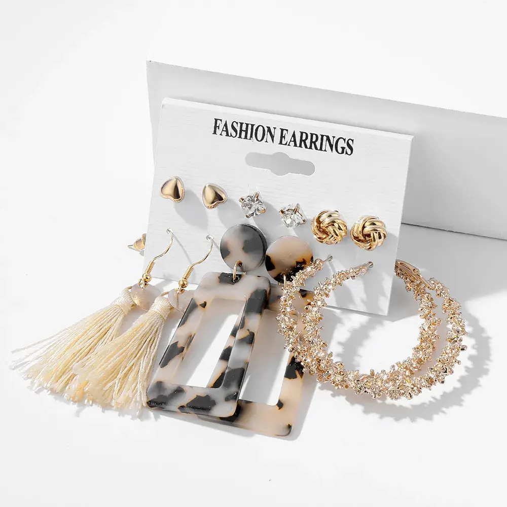 Pearl Tassel Earrings Set Gold Plated 6 Pcs - Image 12