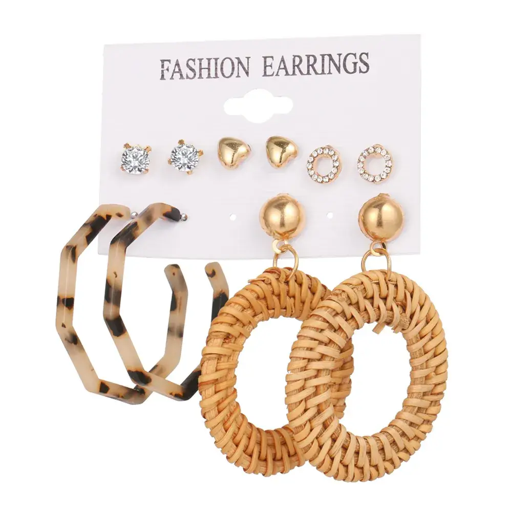 Pearl Tassel Earrings Set Gold Plated 6 Pcs - Image 2