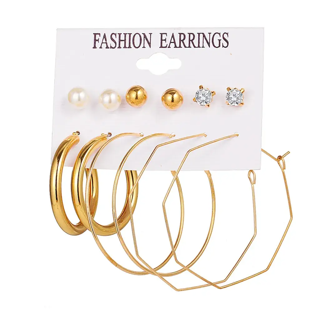 Pearl Tassel Earrings Set Gold Plated 6 Pcs - Image 4