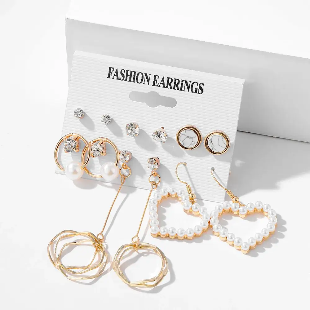 Pearl Tassel Earrings Set Gold Plated 6 Pcs - Image 9